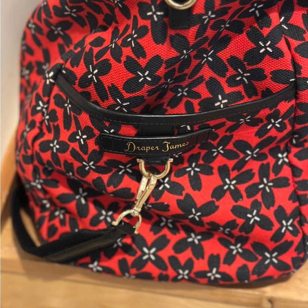 Draper James Red Floral Canvas Travel Duffel with Black Trim - Picture 4 of 9